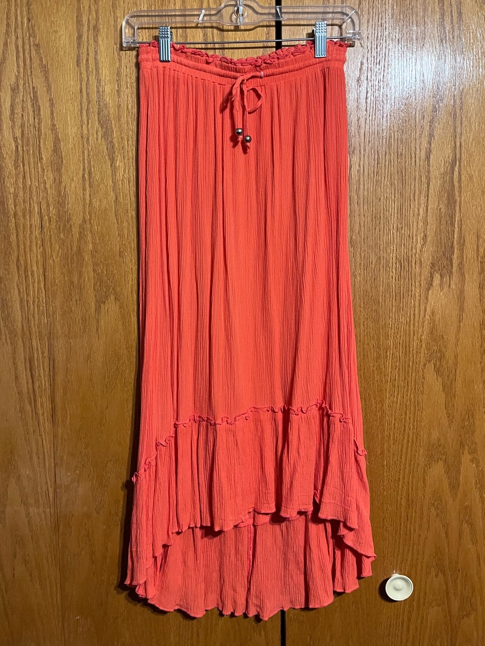 Coral High-Low Maxi Skirt with Drawstring Waist